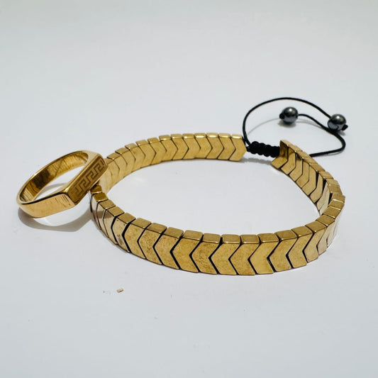 Regal Chevron Men's Jewelry Set | Gold Bracelet & Ring